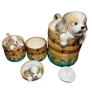 1991 haldon group Cocker spaniel puppy in barrel set of 3 pitcher